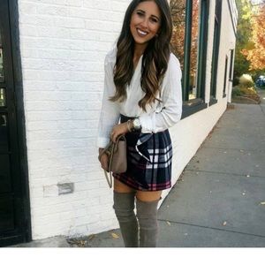 Plaid Ruffle Double-Serge Wool Mini Skirt